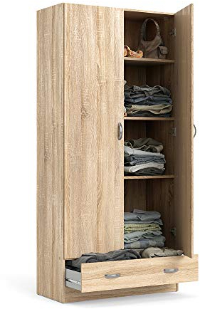 Dmora Kleiderschrank mit zwei Türen und einer Schublade, Eichenfarbe, 79 x 35 x H171 cm