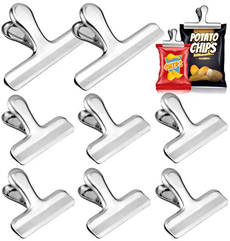 Whaline 8 avec Acier Inoxydable, Clips de Fermeture sac Alimentaire, Durable Pince à Sacs en Métal pour le Rangement à Cuisine,Bureau,Sacs pour Aliments et Pains(2 grandes et 6 petites tailles)