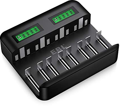 EBL Akku ladegerät für AA AAA C D NI-MH Akkus Type C Input Schnell ladegerät, LCD Anzeige Batterienladegerät