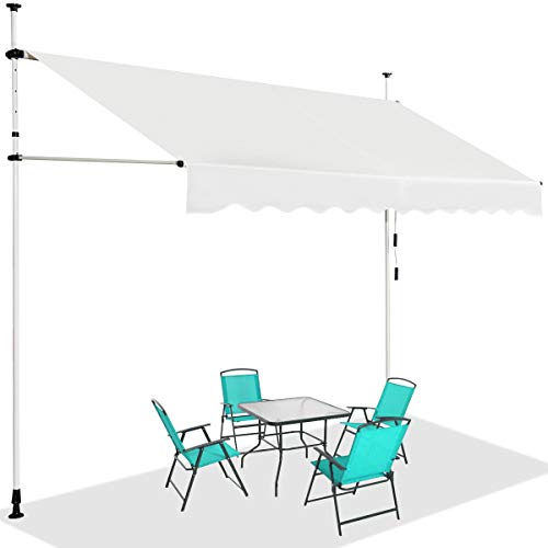 GOPLUS Klämmarkis 300 cm bred, markis balkong utan borrning, markis med handvev, UV-beständig justerbar vattenavvisande, solskydd för balkong terrass och trädgård (beige, 300 cm)