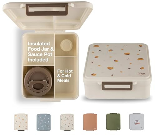 Citron Kids Lunch Box with Compartments 1900ml with Insulated Food Jar & Saucer – Premium Strong & Safe Materials BPA & Melamine-Free – Leak-Proof Snack Box with Compartments, Bento Lunchbox for Kids