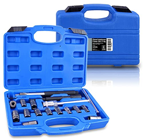 ENVA Injektoren Dichtsitz Fräser Satz 17TLG. Werkzeug Set für Diesel Einspritzdüsen Reinigung und Reparatur von Ventilsitzfräsern Injektor Dichtring Auszieher