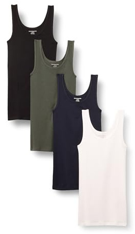 Amazon Essentials Women's Slim-fit Tank, Pack of 4, Black/Dark Olive/Navy/White, L