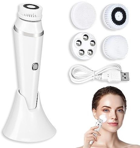 BNGXR Gesichtsreinigungsbürste, Elektrische Gesichtsreinigungsbürste mit 3 Geschwindigkeitsstufen Wasserdichte Gesichtsbürste mit 4 Bürstenköpfen für Gesichtsmassage Peeling und Tiefenreinigung