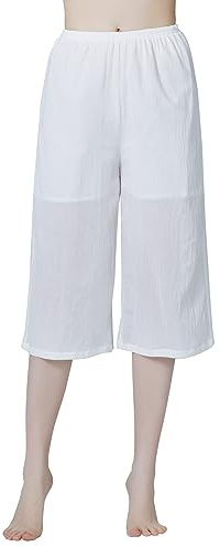 BEAUTELICATE Simple Crepe Cotton Culotte Slip for Women with Lining Ivory Calf Length