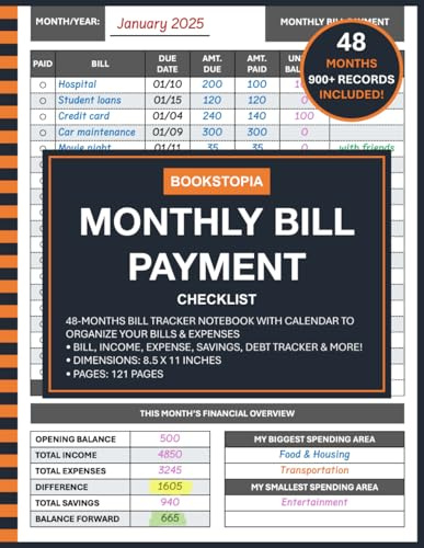 Monthly Bill Payment and Organizer: Simple Bill Payment Tracker Notebook Monthly Organizer for Financial Budgeting, Finance Management, and Payments Checklist Organization