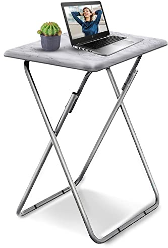 Huhote Small Folding Table, Folding Coffee Table, TV Tray Tables, Balcony Foldable Tables, Outdoor CampingTable, SideTable, SofaTable, EndTable, LaptopTable for Small Space Living Room (White Marble)