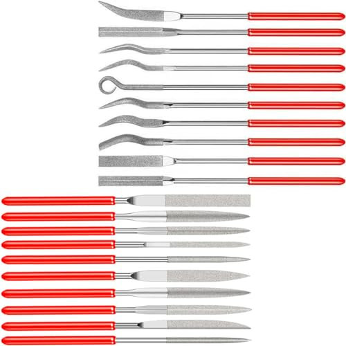 BRIOTA 20 Pcs Diamond Needle File Set, 3x140mm Mini Needle Jewelry File Dental File Tool Set with PVC-Dipped Handles for Metal, Steel, Glass, Wood Carving Kit