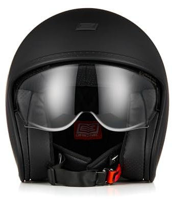 ORIGINE Casco moto Jet Casco da scooter con visiera omologata ECE 22-06(SOLID MATT BLACK,L)