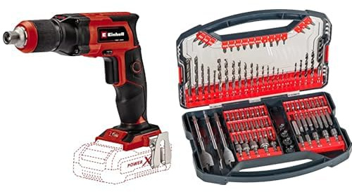 Einhell Atornillador de obra en seco con batería TE-DY 18 Li-Solo Power X-Change (sin batería ni cargador, E-Box) + Set 101 piezas de brocas