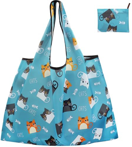 FenFang Sac Pliable Courses Poche Grande，Sac à Provisions Cabas Réutilisable, Sac Shopping Pliable Pochette Tissu, Sac Grocery Bandoulière pour Extérieur Voyage, 56 X 67 cm