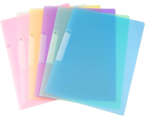 Pack of 6 A4 File Folders, 31 x 23 cm, Document Pocket, A4 File Folder, DIN A4 File Folder, Plastic, Sturdy Translucent PP Staple Strips, Book Protector, Quick Folder for Paper, Organiser, Office