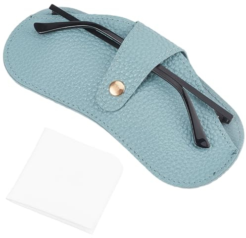 CREATCABIN Slim Glasses Case Leather Soft Sunglasses Case Portable Eyeglass Spectacle Case Pouch Bag Travel Lightweight Protective Cover for Women Men Beach Holiday Vacation Light Blue 6.7x3.3 Inch