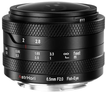 AstrHori 6,5 mm F2.0 APS-C Fisheye-objektiv för Fuji X, manuellt fokus 192° ultravidvinkelobjektiv, kompatibel med Fujifilm X monteringskameror X-A1 X-A10 X-A2 X-A3 X-PR03