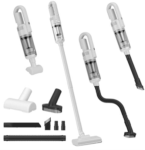 Aspirateur Balai sans Fil Puissant,COCCKO 4-in-1 Cordless Sweeper Vacuum Cleaner LED Light,Tangle Vacuum Cleaner with Cyclonic Centrifugal System, Bagless Mop for Pet Hair, Carpets, Floors (Blanc-a)