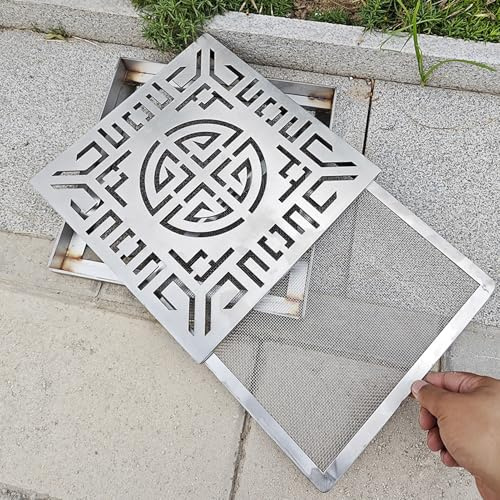 Copertura decorativa per griglia di scarico con telaio e rete metallica, adatta per scarichi da 20-45 cm, ideale per recinzioni, cantine e piccoli prati (55 x 55 x 3 cm)
