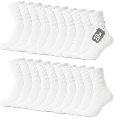The Essentials Wardrobe Mens Sports Socks 20 Pack Cushioned Athletic Black & White Socks Crew Running Walking Hiking Gym Trainer Breathable Cotton Outdoor & Everyday Wear UK Sizes 6–11