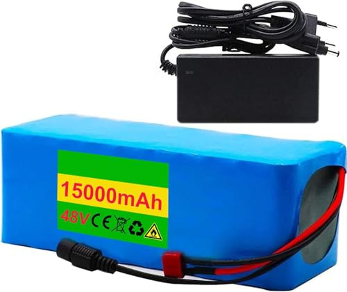 Batería De Bicicleta Eléctrica De 48V 15Ah Batería Recargable 13S5P E-Bike Batería Impermeable Batería De Alta Potencia con Cargador Y BMS para 200W-1000W Motores 48V 15AH,XT60