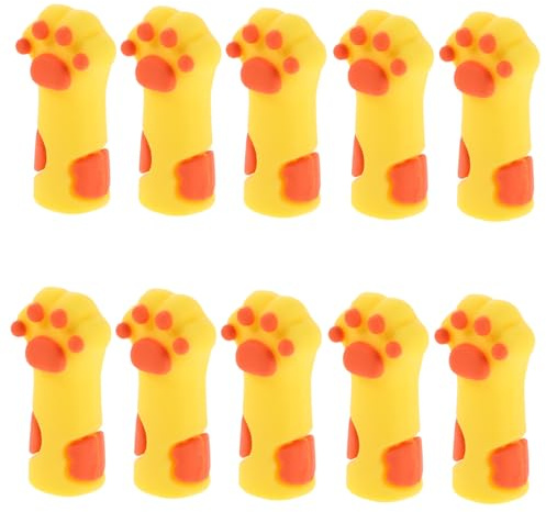 Gatuida Fundas Protectoras de Silicona Amarillas Forma de Pata de Gato para Herramientas de Manicura y Tijeras de Cutícula, 10 Piezas Reutilizables para Cuidado de Uñas