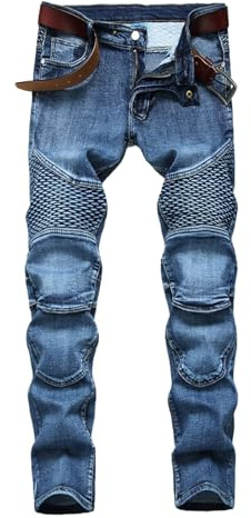 Generisch Pantaloni da moto da uomo, jeans da moto con protezioni, pantaloni da motociclista, jeans lavati, comodi, jeans elasticizzati, jeans da ciclismo stretti, con ortesi integrata al ginocchio