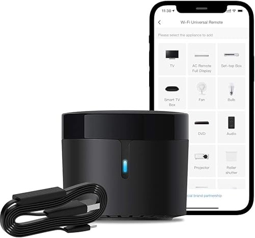 RM4 Mini - Telecomando universale IR con cavo HTS2 (solo Wi-Fi a 2,4 GHz), Blaster a infrarossi Wi-Fi per domotica intelligente per TV, climatizzatori, audio STB, compatibile con Alexa e Google Home.