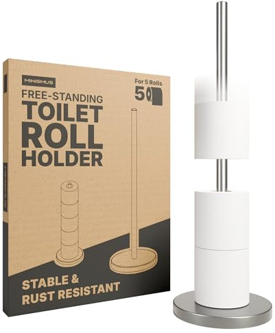 Minismus portarrollos Papel higiénico con Base Pesada para un Uso Estable y anticaída, de Acero Inoxidable Porta Rollos de Papel higiénico para hasta 5 Rollos de Repuesto, práctico y Conveniente