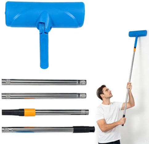 Kit antigoccia per soffitto, rullo per pittura, 10 pollici, con manico staccabile, protezione antispruzzo, testa regolabile, riutilizzabile, per porte finestre, giardino, garage