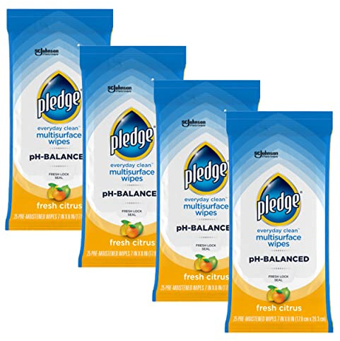 Pledge pH Balanced Multi Surface Cleaning Wipes, Fresh Citrus, 25 Ct, 4 pk
