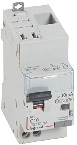 Legrand 410760 Interruptor diferencial DX³4500 llegada alta automática y salida baja tornillo, U+N 230V, 10A typeF, 30mA, 2 módulos