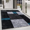 HomebyHome Teppich Wohnzimmer 120x170 cm Türkis Kariert Konturschnitt Design - Schlafzimmer Teppich Kurzflor Extra Weich Pflegeleicht Teppiche für Küche Esszimmer Jugendzimmer - Carpet Living Room