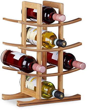 Relaxdays Weinregal Bambus, kleiner Weinständer für 12 Flaschen, 4 Ebenen, liegend, freistehend, HBT 42,5x30x16cm, natur