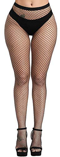 E-Laurels Womens High Waist Patterned Fishnet Tights Suspenders Pantyhose Thigh High Stockings Black, Black Fishnet Tights M_hole, One Size