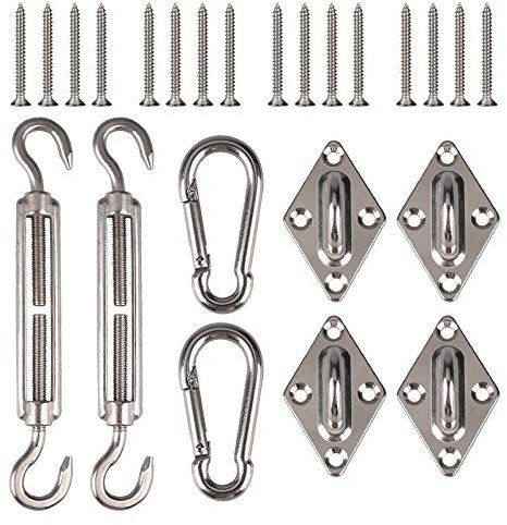 HEYOMART Awning Attachment Set, M5 Heavy Duty Sun Shade Sail Fixing Kit for Garden Triangle and Square, Rectangle, 24 Pcs 304 Stainless Steel Hardware Kit Sun Shade Sail Fixing Accessories