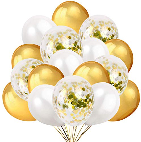 50 Guld och Vita Ballonger Confetti Latex Genomskinlig Ballongdekoration för Nyår, Födelsedag och Graduering Fest