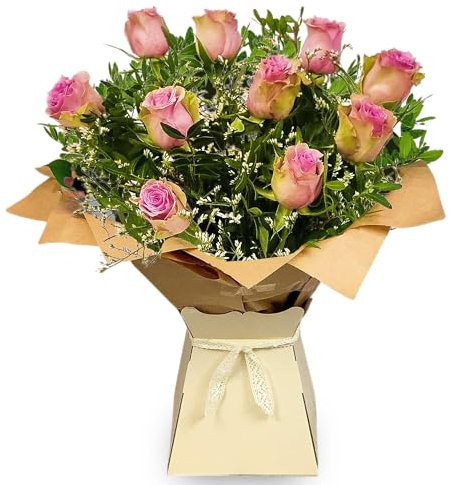 Lilac Rose Bouquet - Premium Hand-Tied Fresh Lilac Roses - Next Day Prime Delivery - Ideal for Birthdays, Anniversaries, and Special Occasions