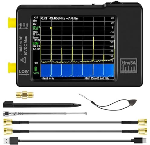 Analizzatore di spettro portatile Tinysa, analizzatore di frequenza portatile AURSINC V0.3.1, Ingresso da 100 kHz a 960 MHz FM, MF/HF/VHF UHF Funzione di protezione ESD con touchscreen da 2,8 pollici