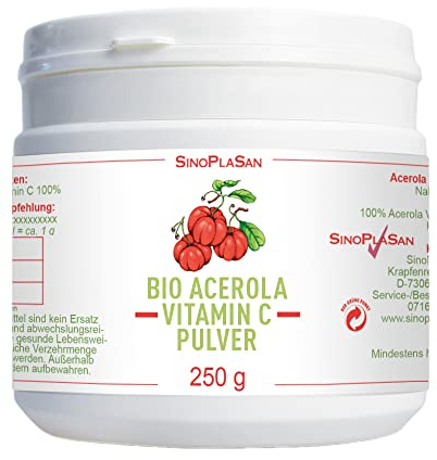 BIO Acerola Vitamin C Pulver | 250 g | 1000 mg pro Messlöffel | aus Frankreich | vegan | laborgeprüft | hoch dosiert