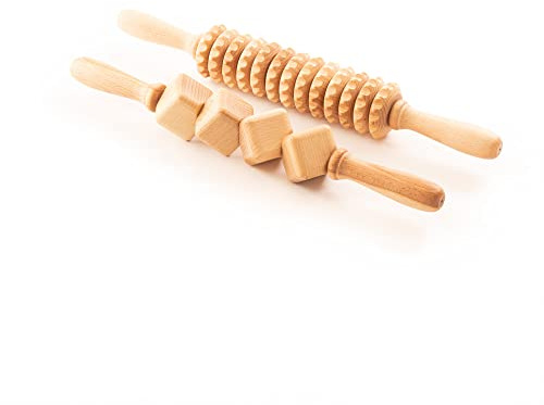 tuuli Anti-cellulitmassage-set, massageapparat, 2 x massagerullar, roller med handtag, maderoterapi av trä