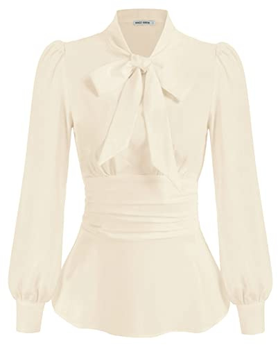 GRACE KARIN Corset Tops for Women Going Out Ruffled Blouses Vintage Corset Long Sleeve Shirt Beige Tops Beige L