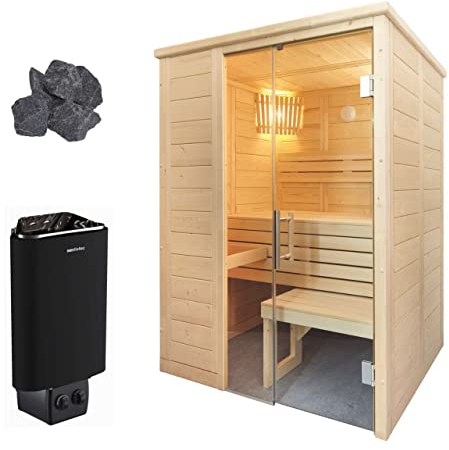 Sentiotec Alaska Mini Sauna Kompettset Massivsauna Saunakabine 160x110x204cm mit Saunaofen