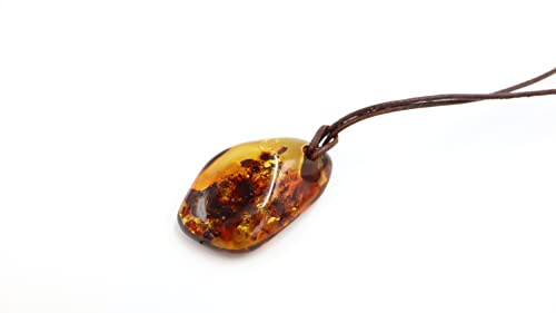 Bernstein Anhänger Cognac Farbe Mit Lederband | Baltischer Anhänger Halskette | Schmuck