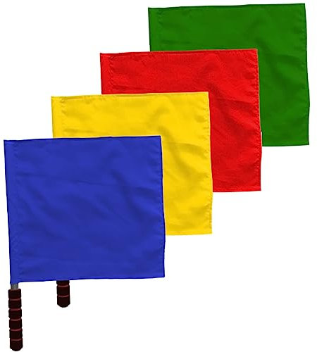 FONDOTIN 4pcs Competition Signal Flags Stainless Steel Handle Red Yellow Blue Green for Referee Sports Match Linesman Traffic Warning Hand Waving Cheering Flags