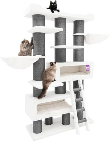 Petrebels Maine Coon Arbre à Chat XXL, Siberian 200 cm de Haut, Meuble à gratter Design de qualité supérieure pour Grands Chats, Couleur Off White