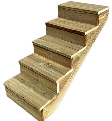 Scala esterna BERLIN, 5 gradini, Altezza 88cm, Larghezza 60cm, con alzate, Scala in kit in Legno Autoclave- Vinuovo