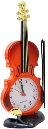 Ciieeo Despertadores Forma de Violín Reloj de Escritorio Digital Decoración para Dormitorio Sala de Estar Oficina Obsequio para Música Movimiento de Cuarzo Pantalla Analógica Marrón Rojizo