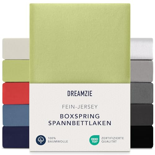 Dreamzie Premium Spannbettlaken 90x200 cm - 100x200 cm - 37cm Seitenhöhe - auch für Boxspringbett & Wasserbett - Bettlaken Boxspringbett 100% Jersey Baumwolle, 150 g/m² - Oeko-TEX - Grün