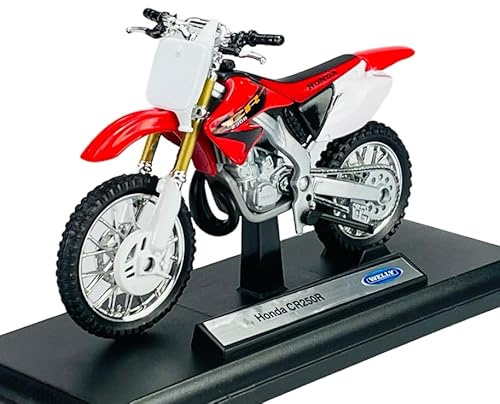 Dromader Welly un modèle à l'échelle, la Honda CR250R Rouge Blanc Avec Base 1:18 1/18 Modèle Métal Moto El Cast Neuf dans une boîte