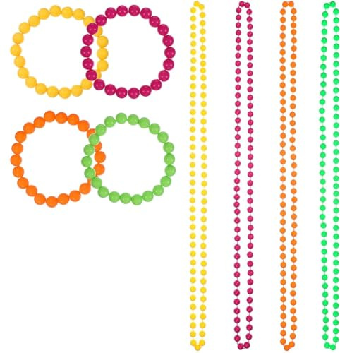 QHFlashbuy 8 Pièces Collier de perles Fluo de Couleur,80s Fête Accessoires Déguisements Accessoires de Neon Perle,Soirée à Thème Années 80,Carnaval Partie Cosplay Multicolore
