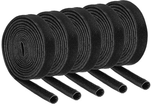 QUARKZMAN Brandskydd Fläta Isolering, Glasfiberhölje Silikonbelagd Hög Temperatur för Automotive Flexibla Slangar Elektrisk Ledningar Svart 5 mm