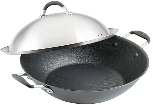 Circulon Scratch Defense Wok Non Stick 36cm - Induction Wok with Extreme Non Stick & Stainless Steel Lid, Dishwasher & Oven Safe Cookware, Graphite Pewter